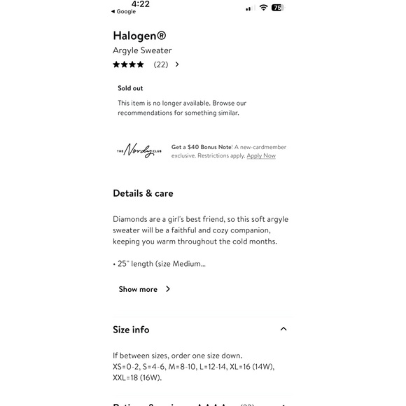 Halogen Size Large Argyle Sweater - Picture 6 of 7